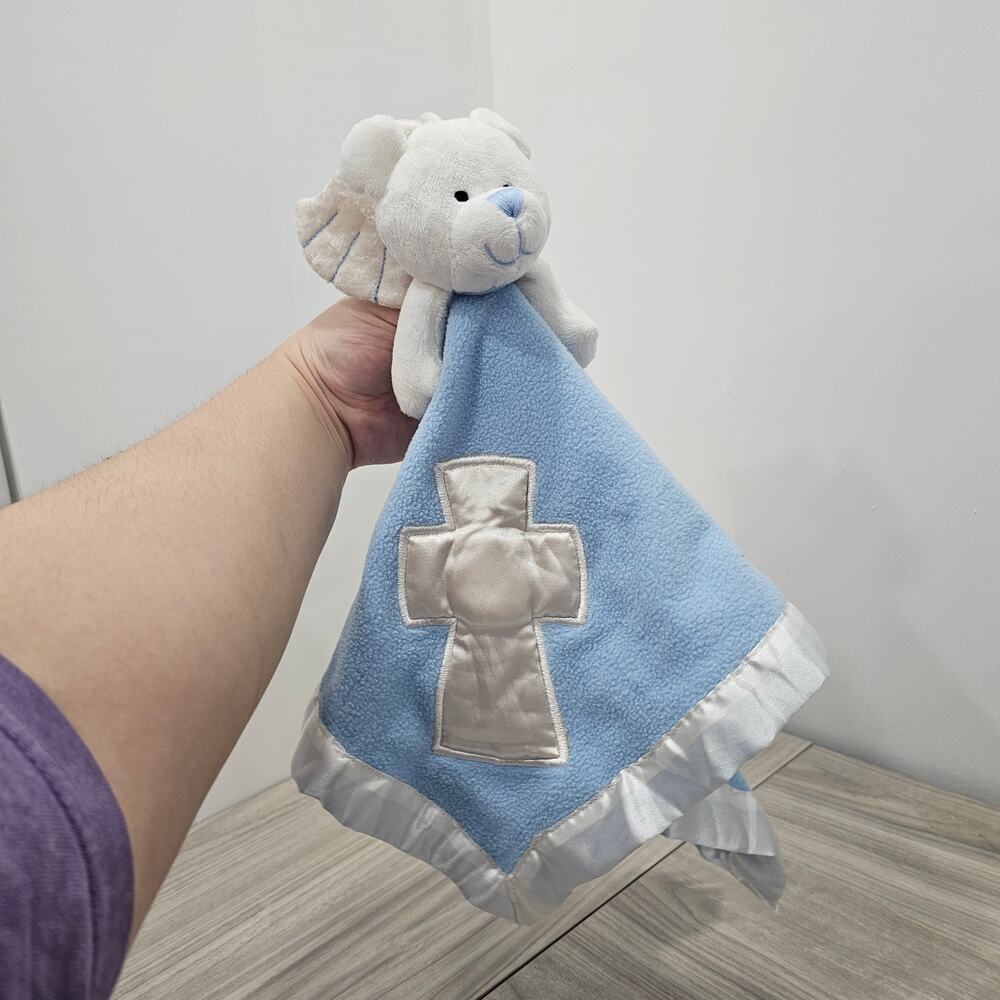 Baby Boom Blue Teddy Bear Angel Cross White Magnetic Arms Lovey Security Blanket